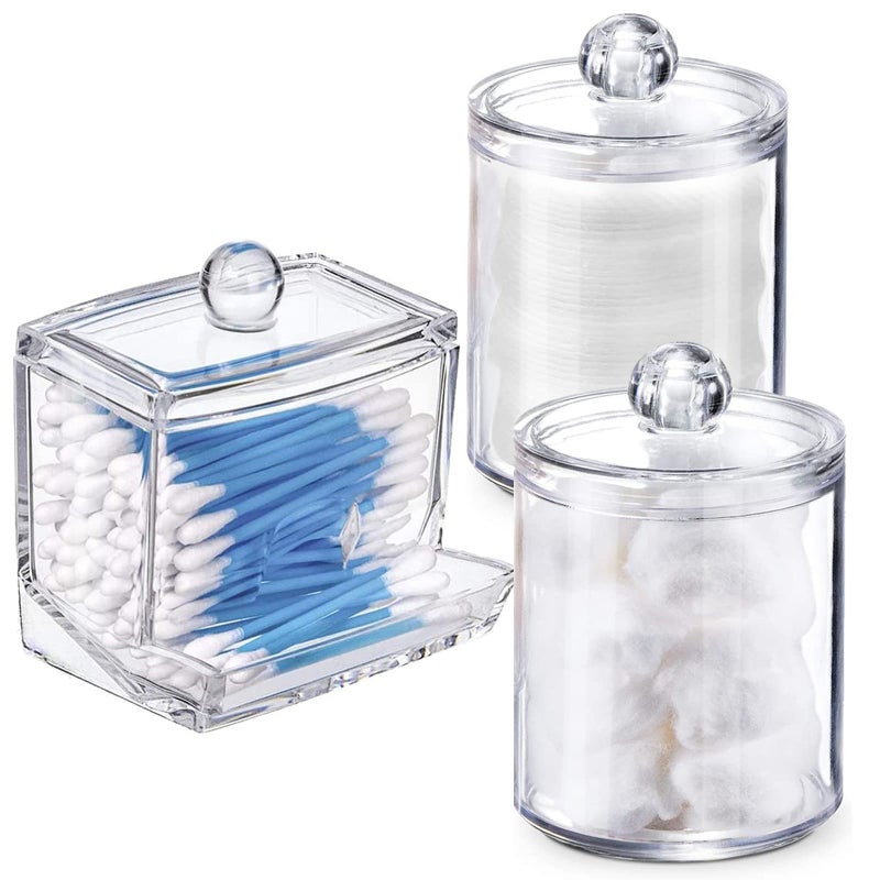 WISIEW Swab Holder Canisters with Lid  Bathroom Qtip Dispenser Apothecary Jars  Clear Plastic Cotton Ball Pad Container for Cotton Swabs  Q-Tips  Make Up Pads  Cosmetics - Image 1